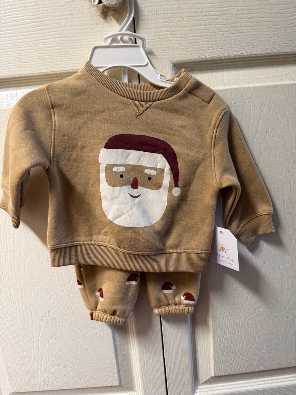Cat & Jack Tan Baby Sweatshirt and Santa Hat Joggers Set